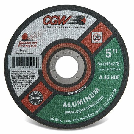 CGW ABRASIVES Quickie Cut Flat Thin Depressed Center Wheel, 4-1/2 in Dia x 0.045 in THK, 46 Grit, Aluminum Oxide A 45146